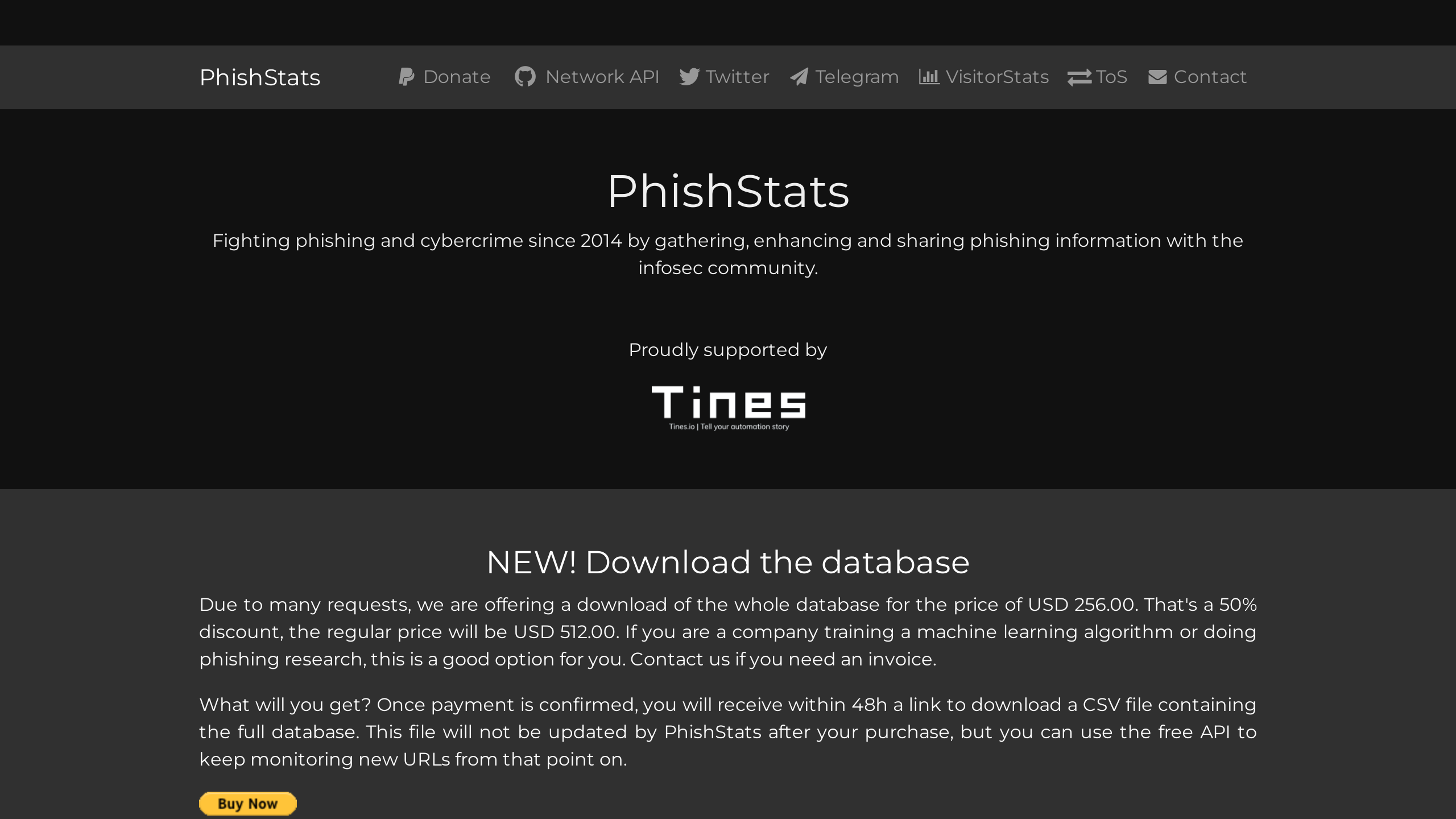 PhishStats's website screenshot