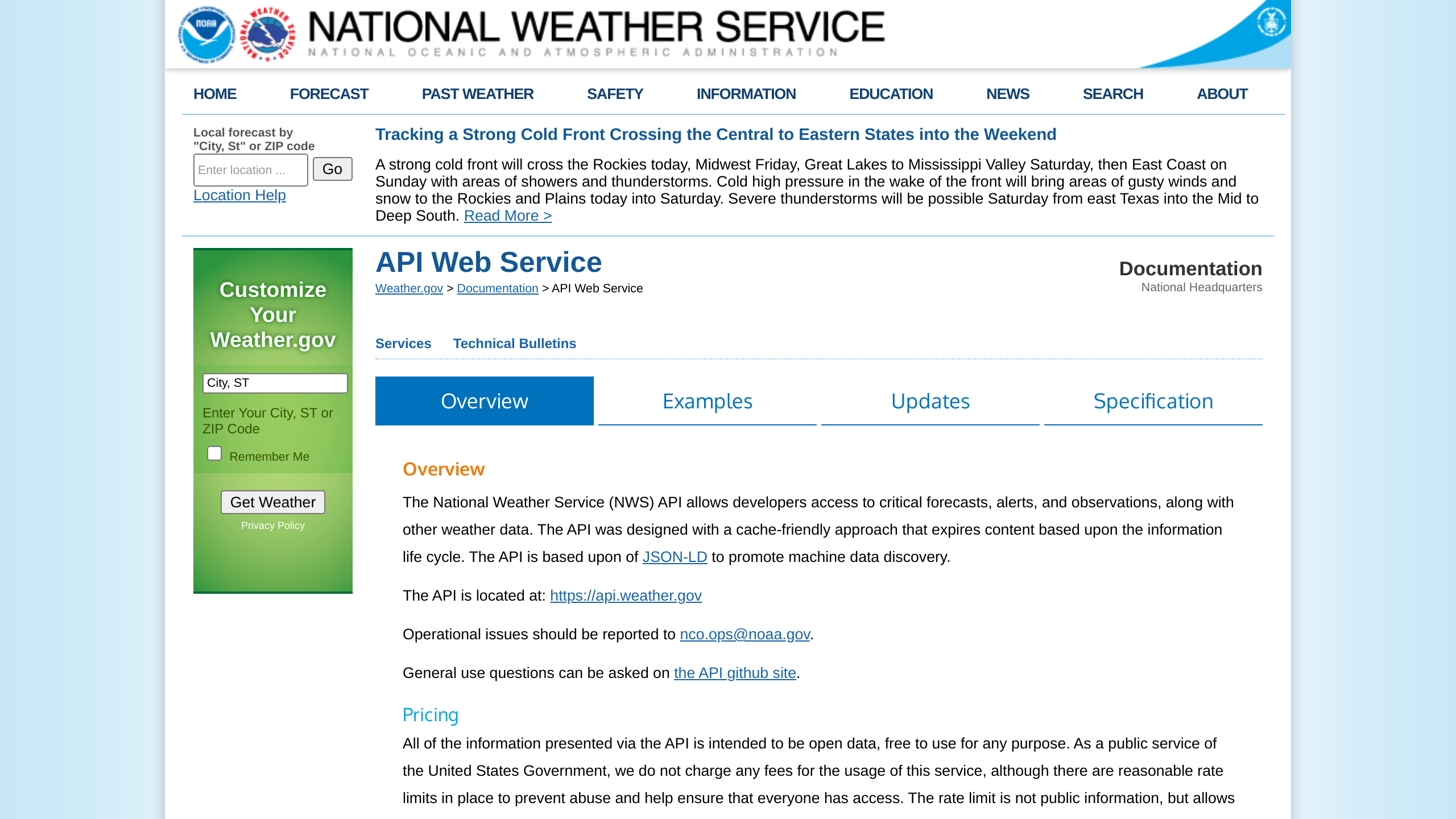 US Weather's website screenshot