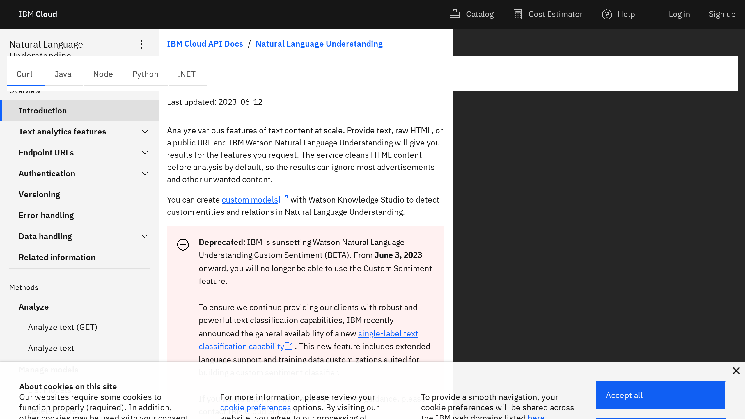 Watson Natural Language Understanding's website screenshot