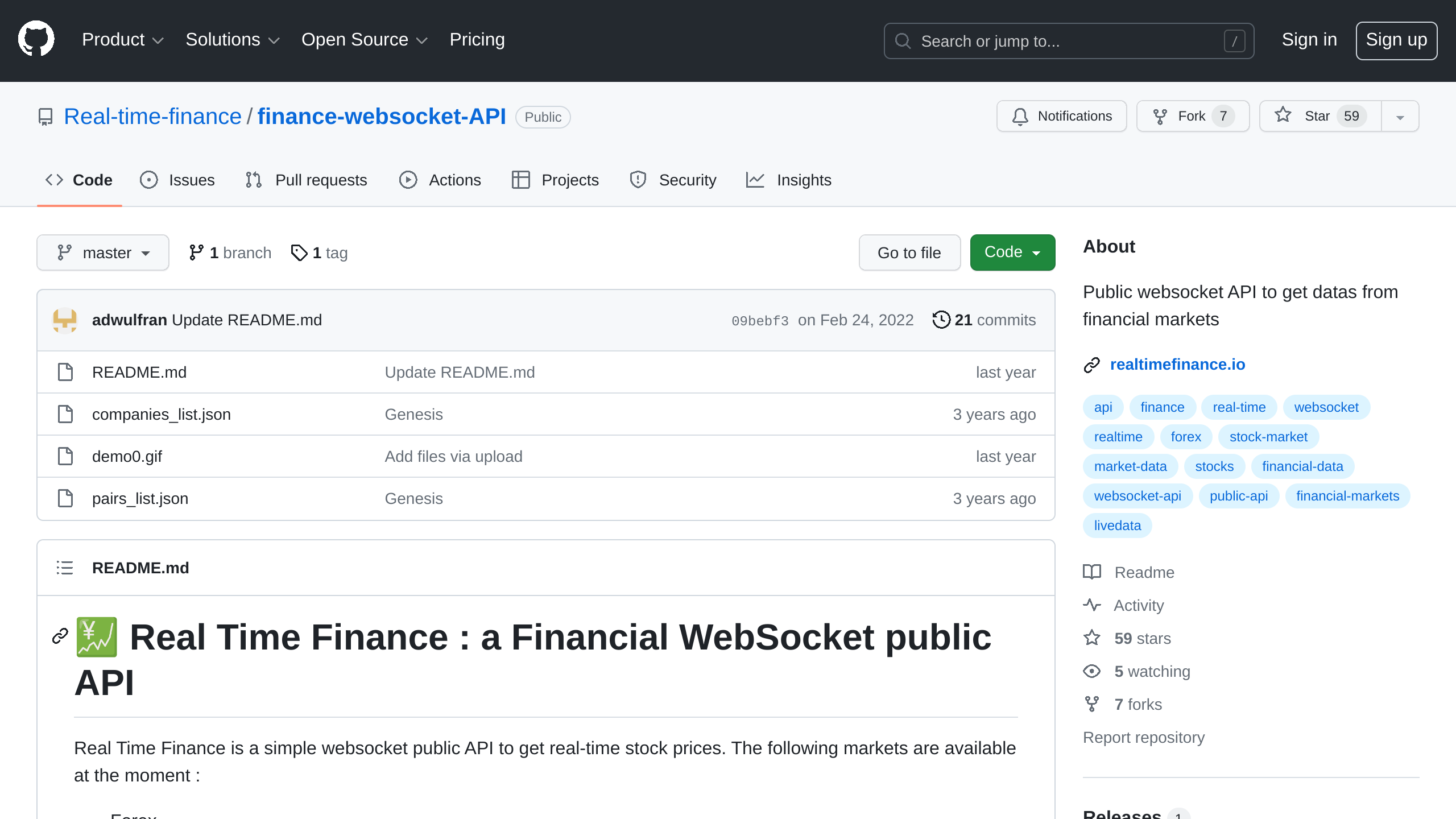 Real Time Finance's website screenshot