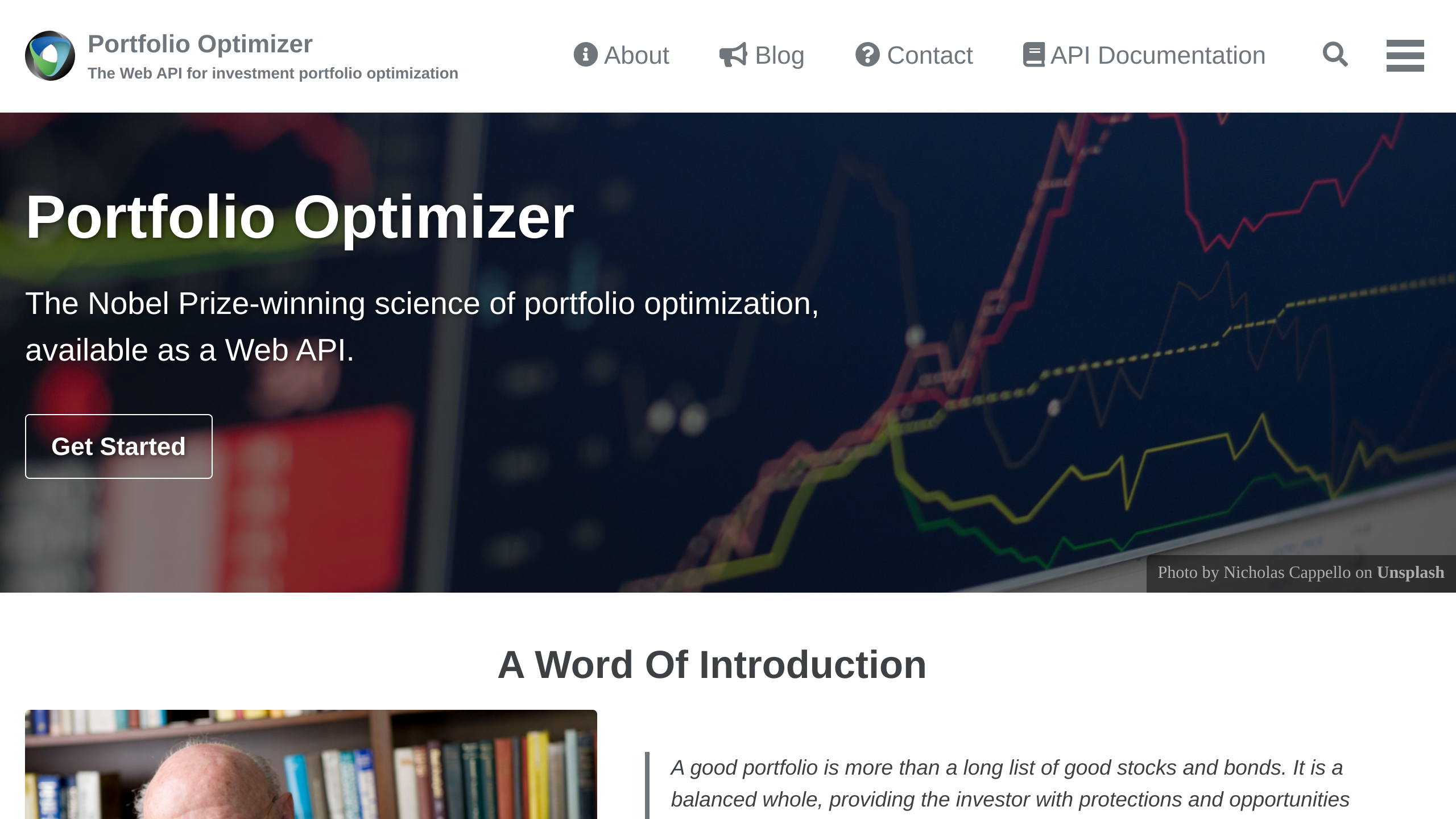 Portfolio Optimizer's website screenshot