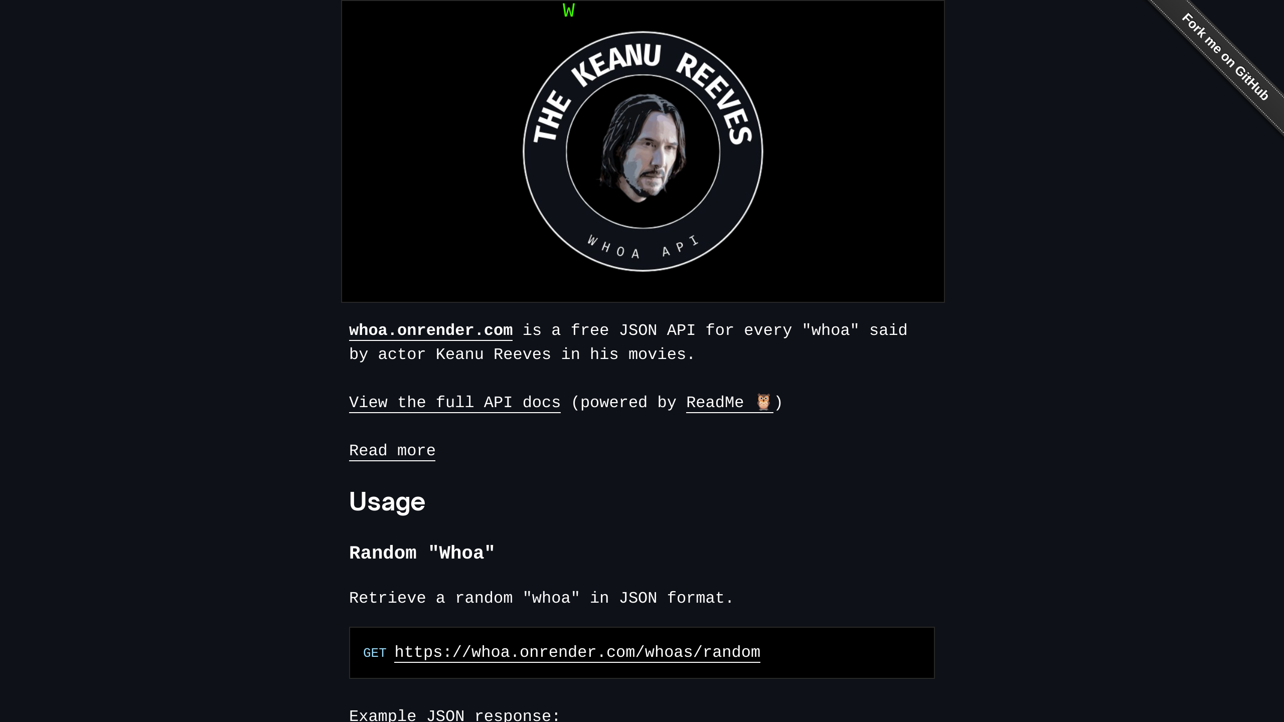 Keanu Reeves Whoa's website screenshot